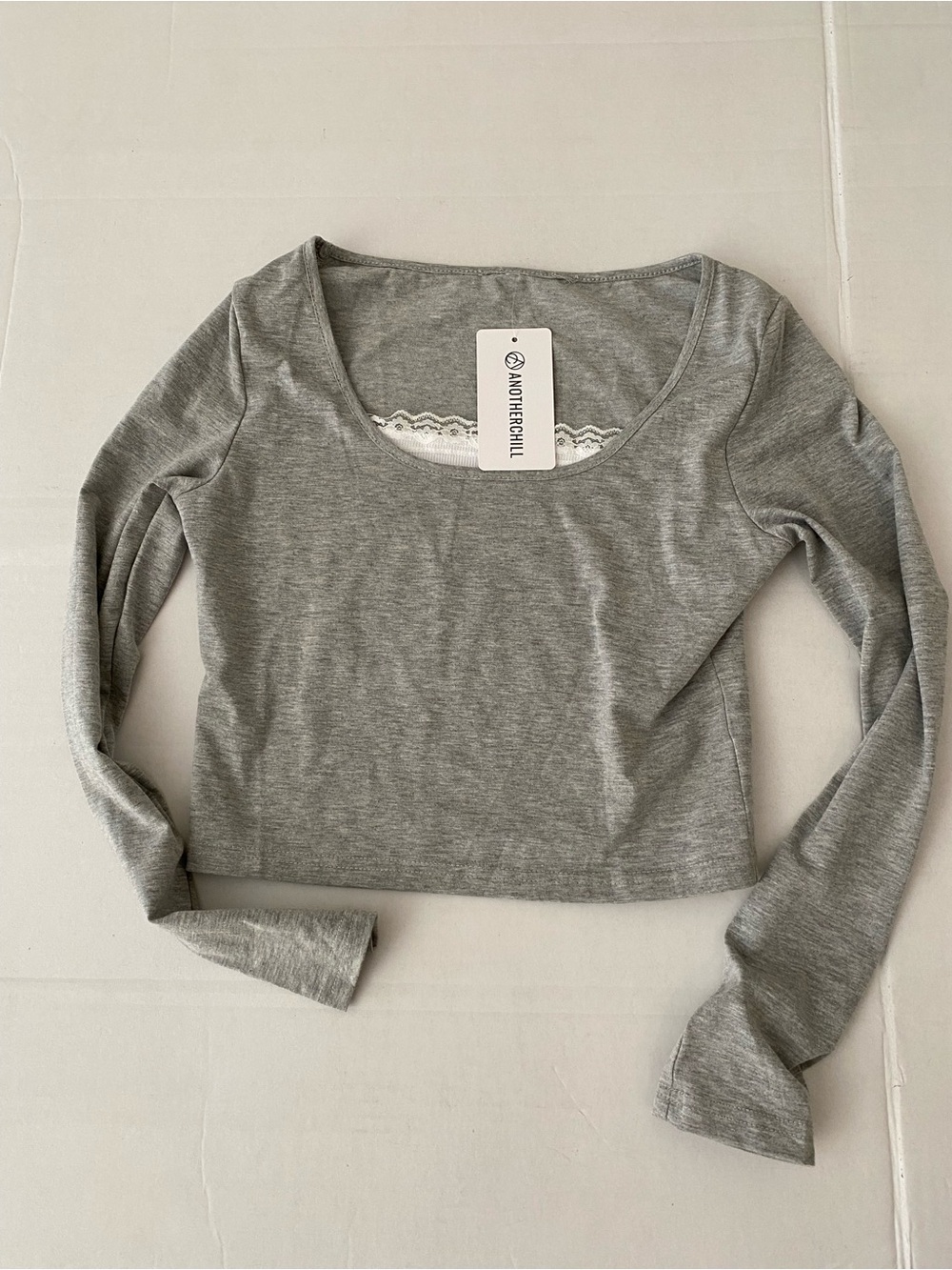 Another Chill Gray Long Sleeve Scoop Neck Crop Top medium NWT